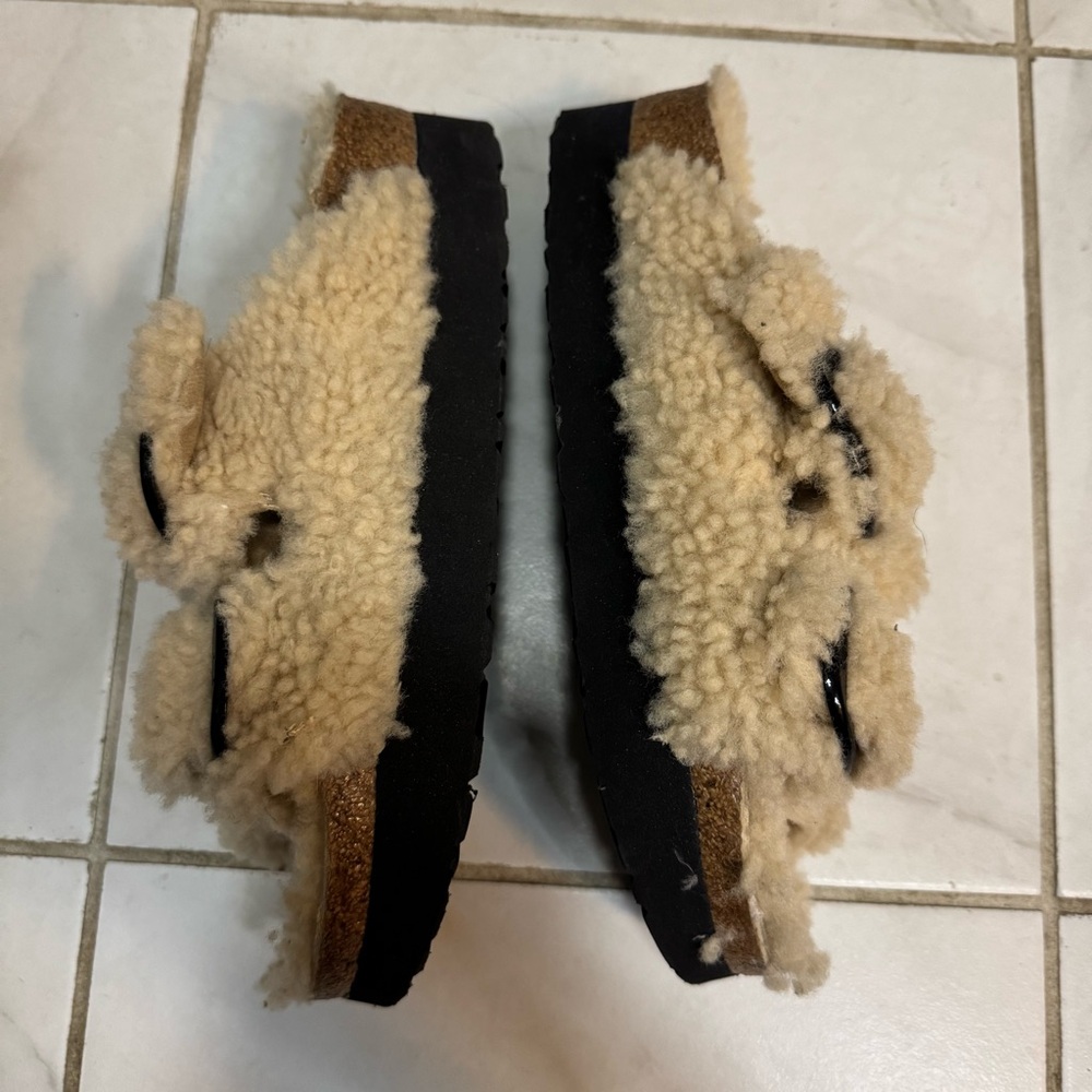 Birkenstock Papillio 39 Arizona Teddy Big Buckle Eggshell Shearling - Picture 7 of 8